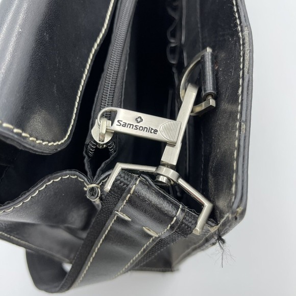 Samsonite Messenger Bag Laptop Case Black Leather Carry On - Picture 10 of 11